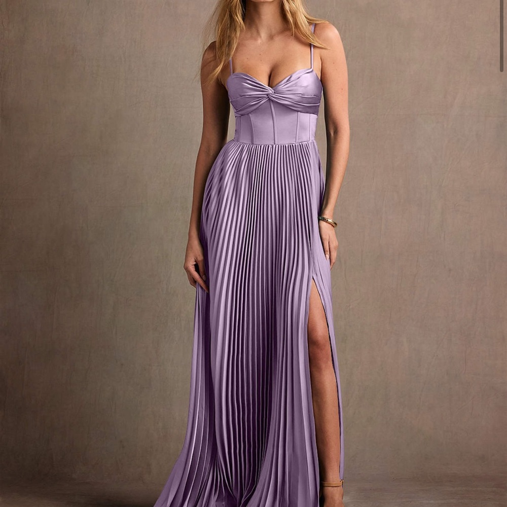 Azazie Purple Pleated Maxi Gown for Prom